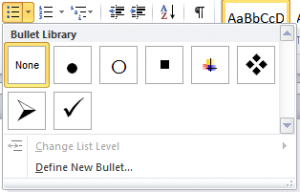 Library choices for bullets - Microsoft Word 2010