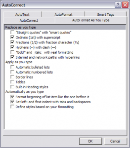 AutoFormat_As_You_Type_dialog Microsoft Word's AutoFormat As You Type dialog box