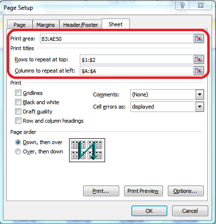... what enables the row and column labels to print on every page