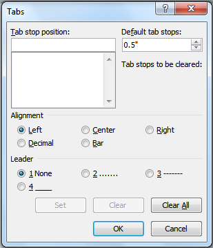 Tabs Dialog box in Microsoft Word