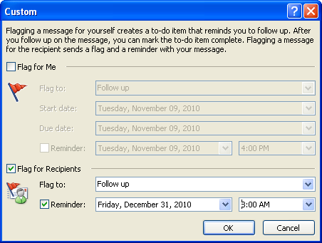 Microsoft Outlook dialog box with flags for senders and recipients
