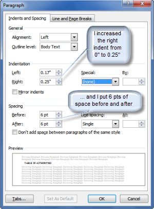 Paragraph dialog box