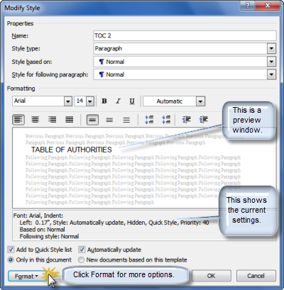 Modify Style dialog box