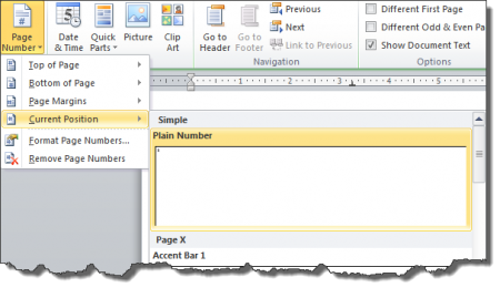 word footer page number with text