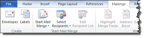 mailings tab commands