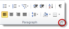 paragraph dialog box launcher word 2016