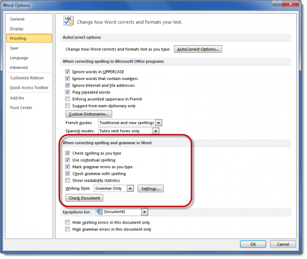 Word-spell-check-options