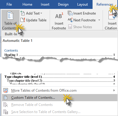 Insert Table of Contents in Word 2016