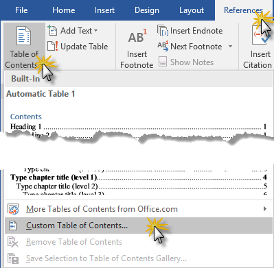 Insert Table of Contents in Word 2016