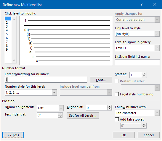 word multilevel list tutorial