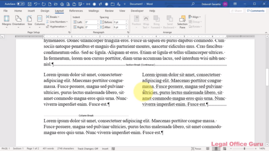 Using and formatting columns in Microsoft Word - Legal Office Guru