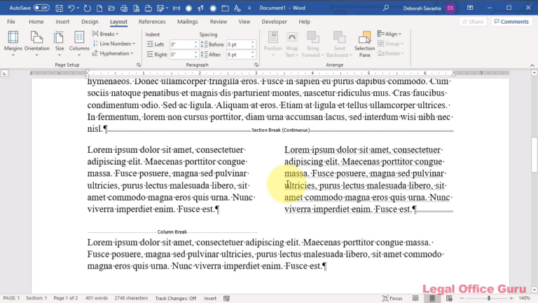 Using And Formatting Columns In Microsoft Word Legal Office Guru 9435