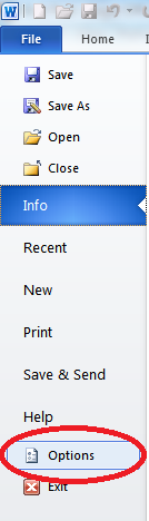File tab in Microsoft Word 2010