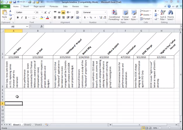 Excel timeline example