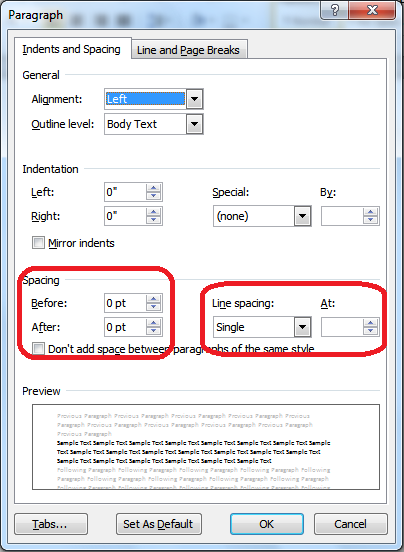 how to fix spacing in word 2007
