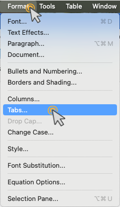 Mac Format Tabs menu