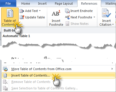 how to auto create table of contents in word