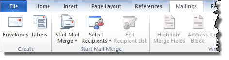 mailings tab in word