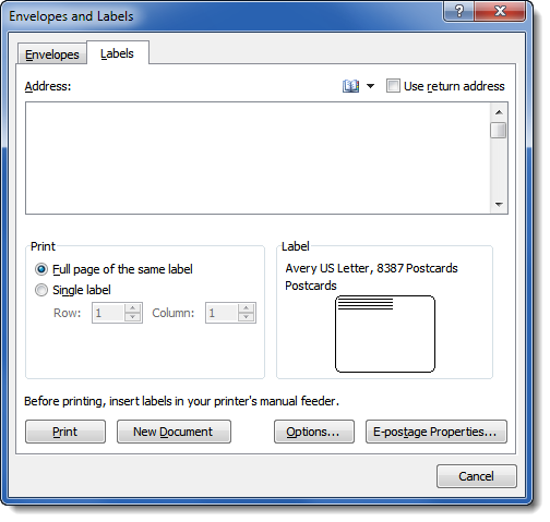 how to print address labels in word 2010