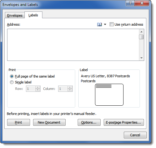 how to print address labels in word using contact list