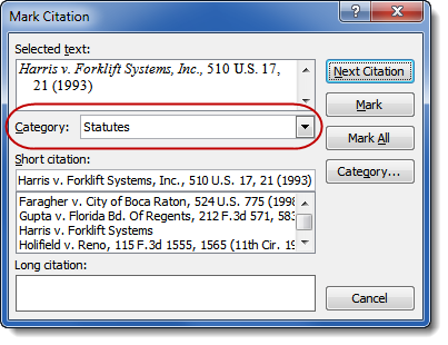 Always double-check the Category when marking a citation