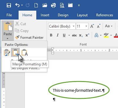 keyboard shortcut for paste merge formatting