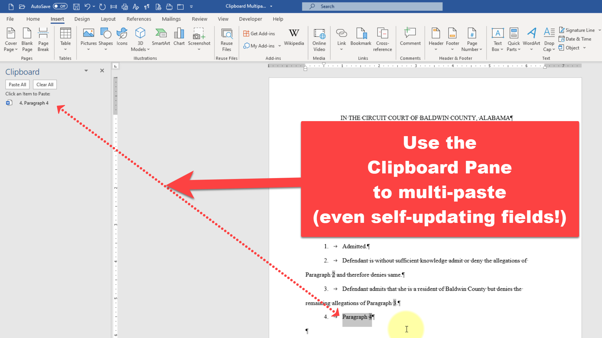 Clipboard text. Clipboard in Word document.