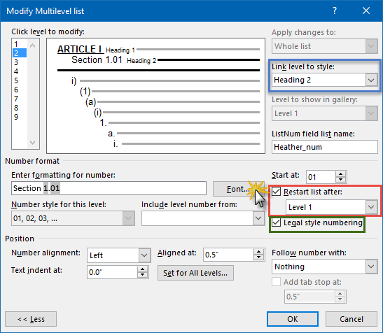 microsoft word heading automatic numbering