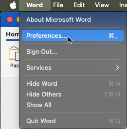 Mac Word Preferences
