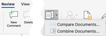 Compare Documents command on the Review tab in Word for Mac