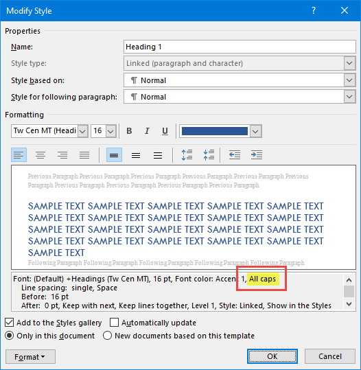 ms word 2016 table of contents wrong font