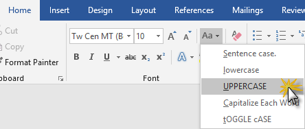 shortcut change case in word