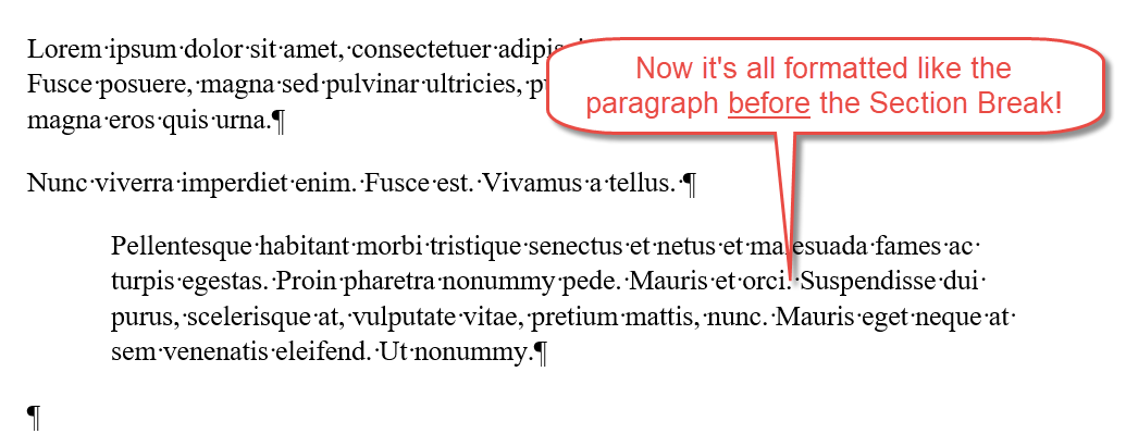 deleting section break messes up formatting