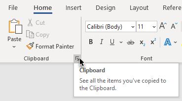 Word 2019 Home tab Clipboard