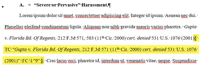 Example of a manually-marked Table of Contents entry