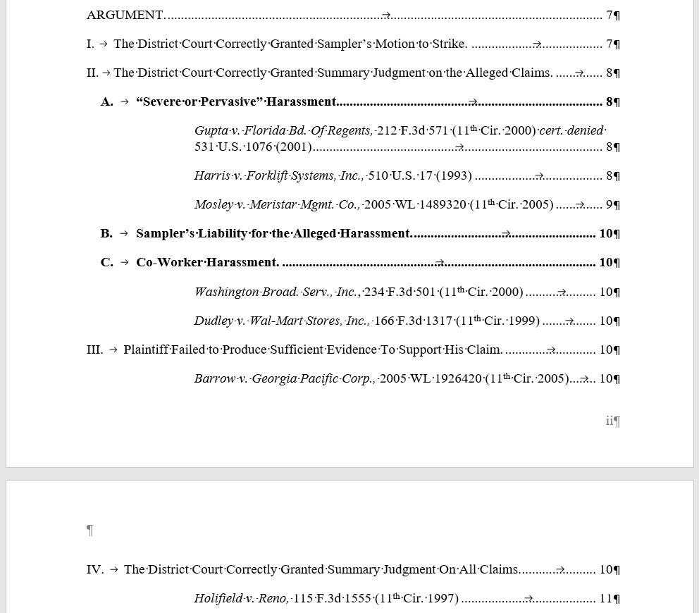 Table of Points & Authorities example