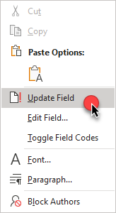 Right-click to update field