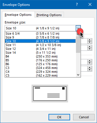 envelop page setup not working in word for mac