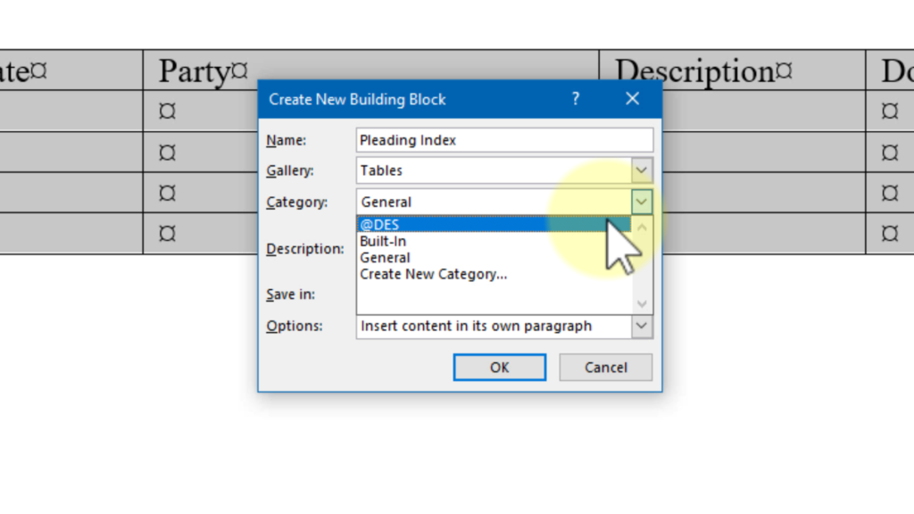 Saving a table as a Building Block