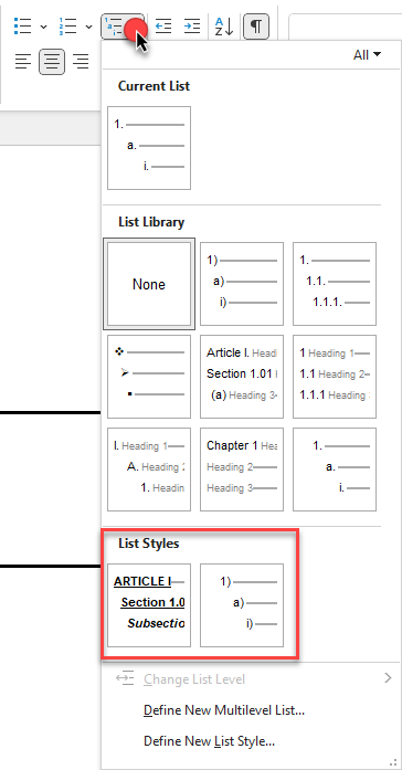 Numbering Styles after change