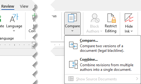 Word for Windows Compare command on the Review tab